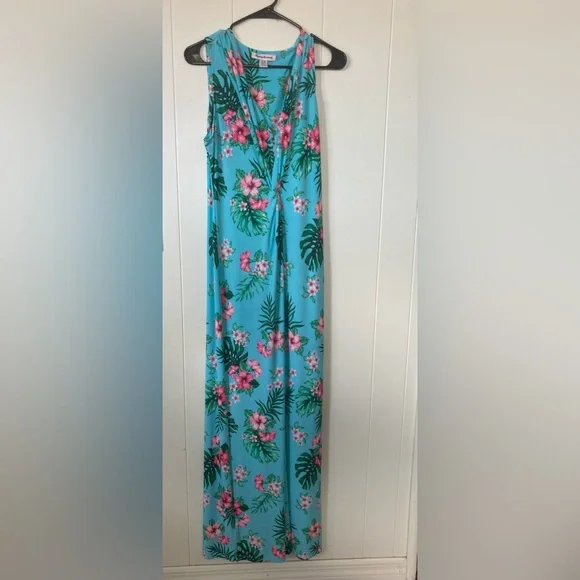 Tommy Bahama SZ M Sleeveless Tropical Floral Maxi Dress in Blue and Pink - Picture 2 of 12